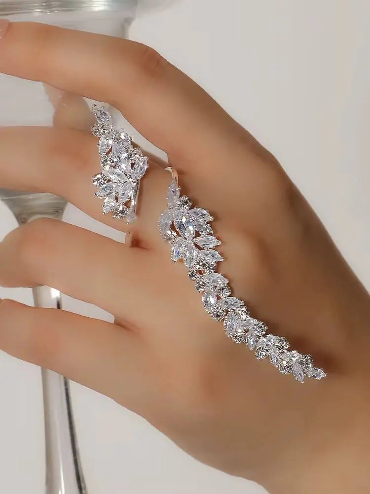 Stonefans Luxury Open Rings for Woman Engagement Elegant Rhinestone Rings Jewelry White Crystal Adjustable Party Prom Wedding