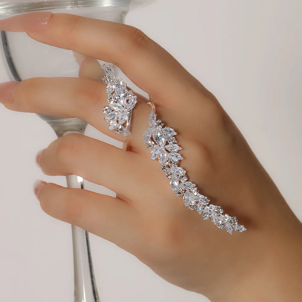 Stonefans Luxury Open Rings for Woman Engagement Elegant Rhinestone Rings Jewelry White Crystal Adjustable Party Prom Wedding