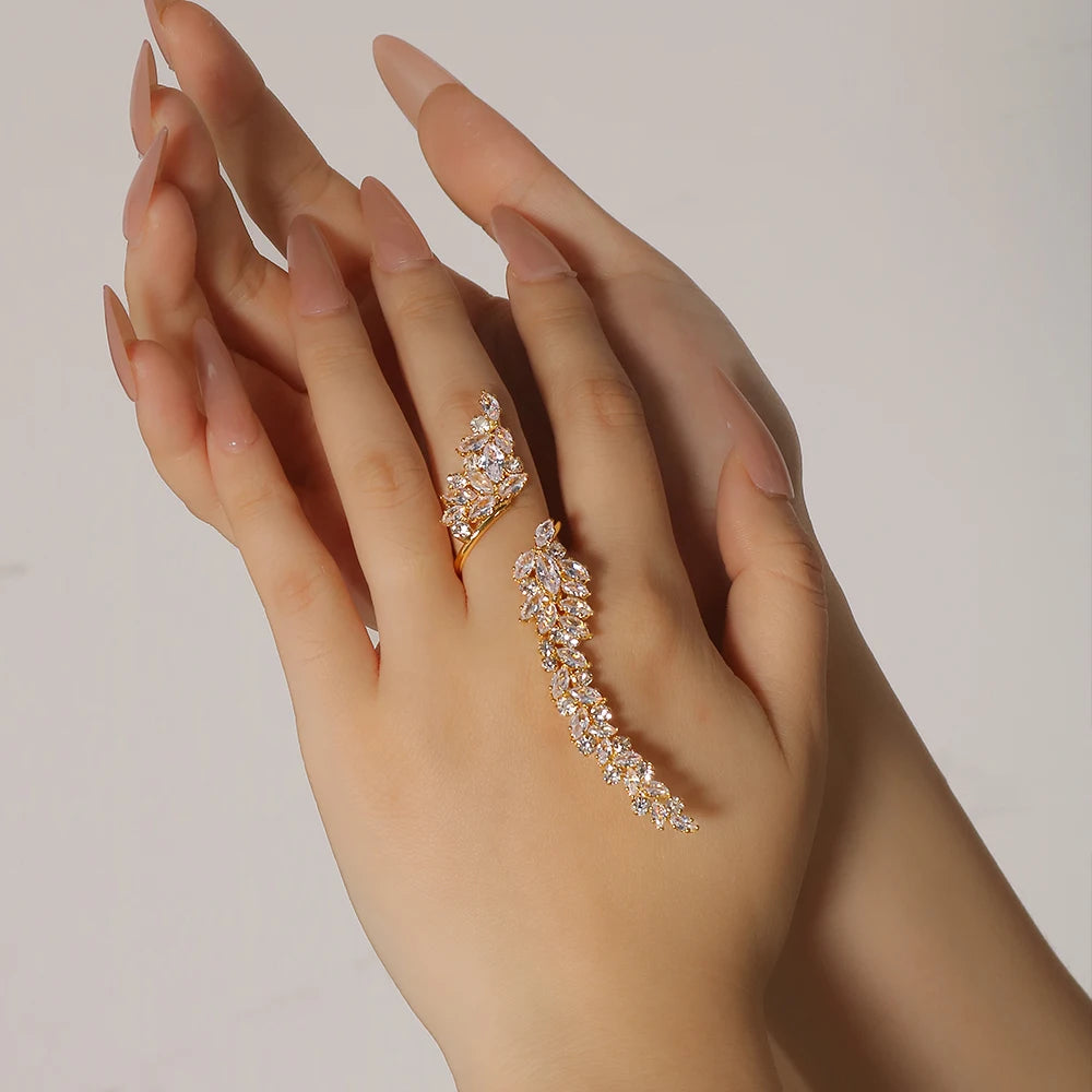 Stonefans Luxury Open Rings for Woman Engagement Elegant Rhinestone Rings Jewelry White Crystal Adjustable Party Prom Wedding