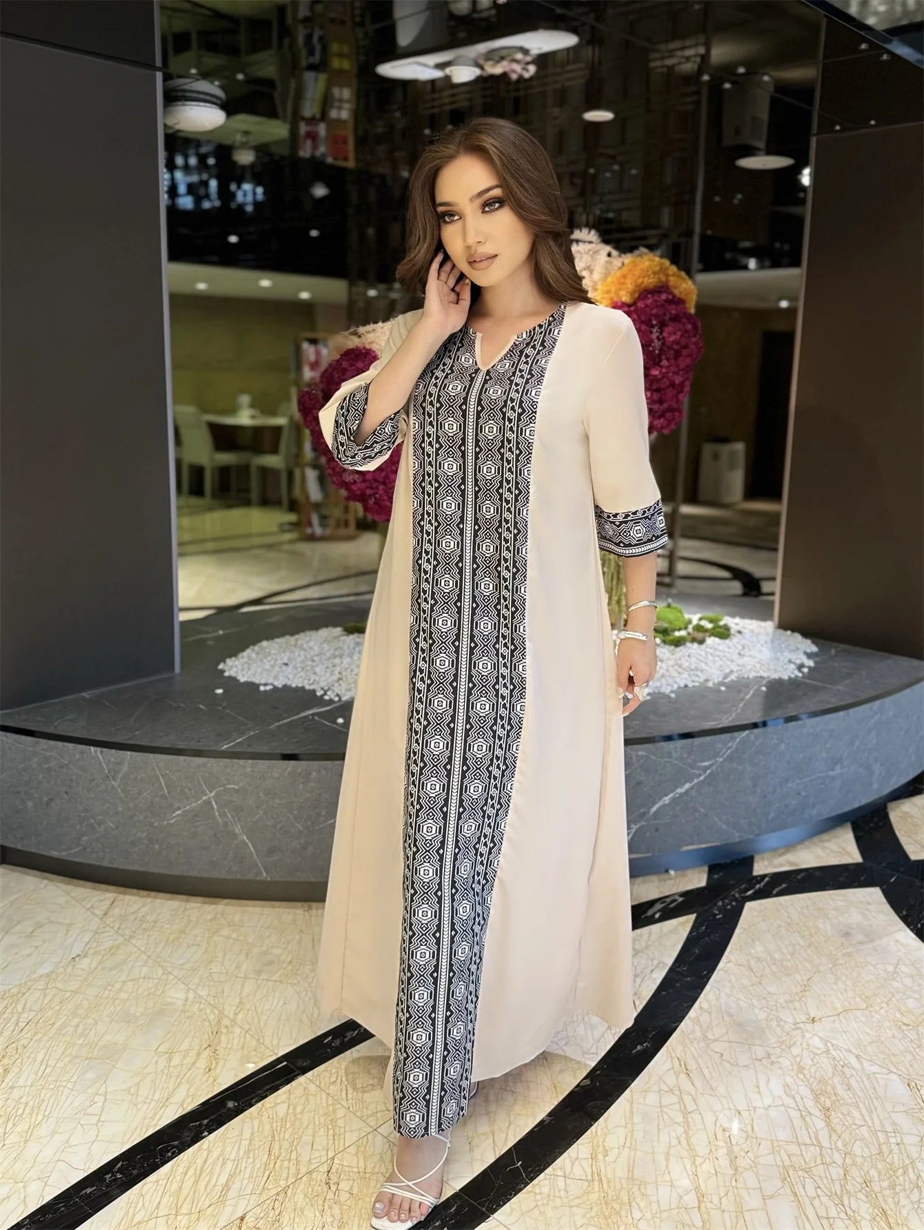 Half Sleeve Embellished Abaya - Elegant Maxi Dress