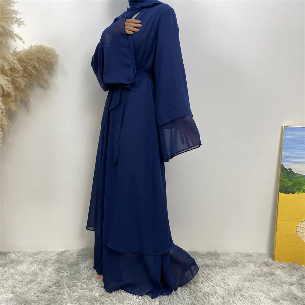 Chiffon Abaya Kimono with Belt - Dubai Style