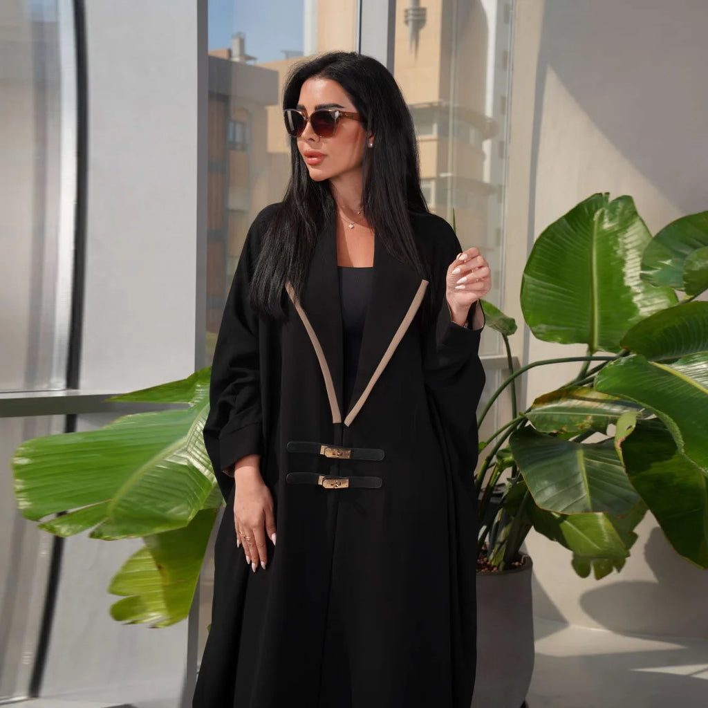 Leather Buckle Kimono Abaya - Moroccan Patchwork