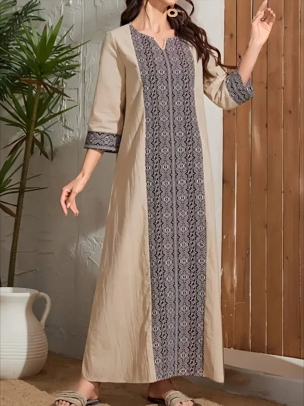 Printed Kaftan Dress - Mid Sleeves