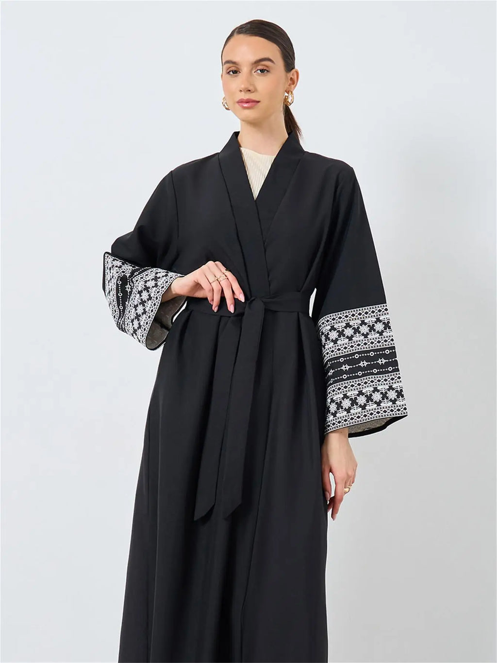 Black Abaya with Belt - Full Sleeves