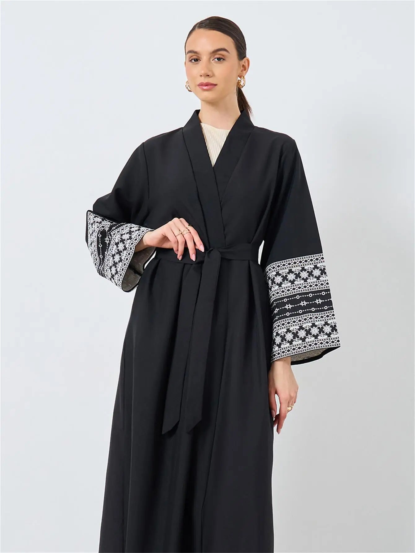 Black Abaya with Belt - Full Sleeves