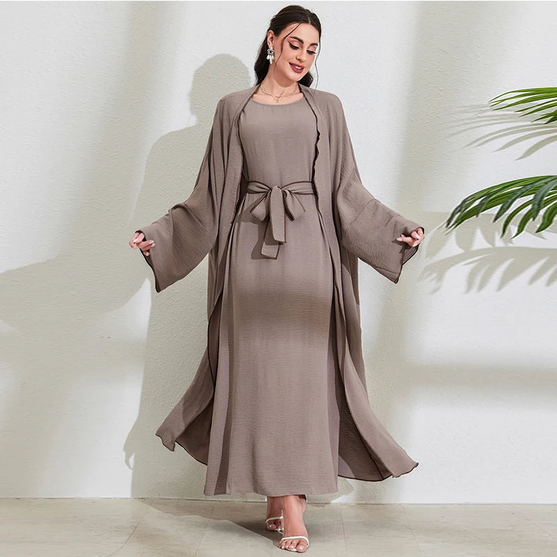 2-Piece Abaya Set - Slip Dress with Cardigan