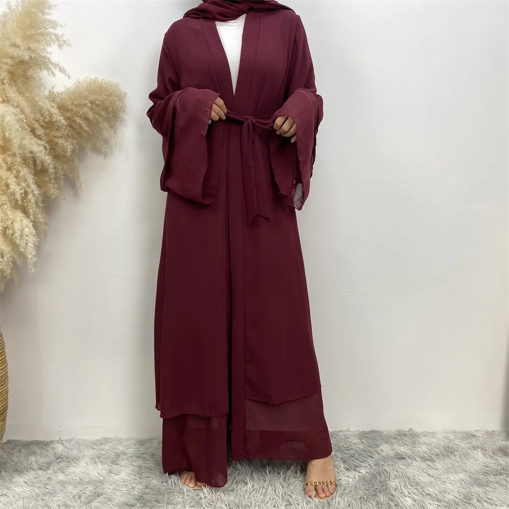 Chiffon Abaya Kimono with Belt - Dubai Style
