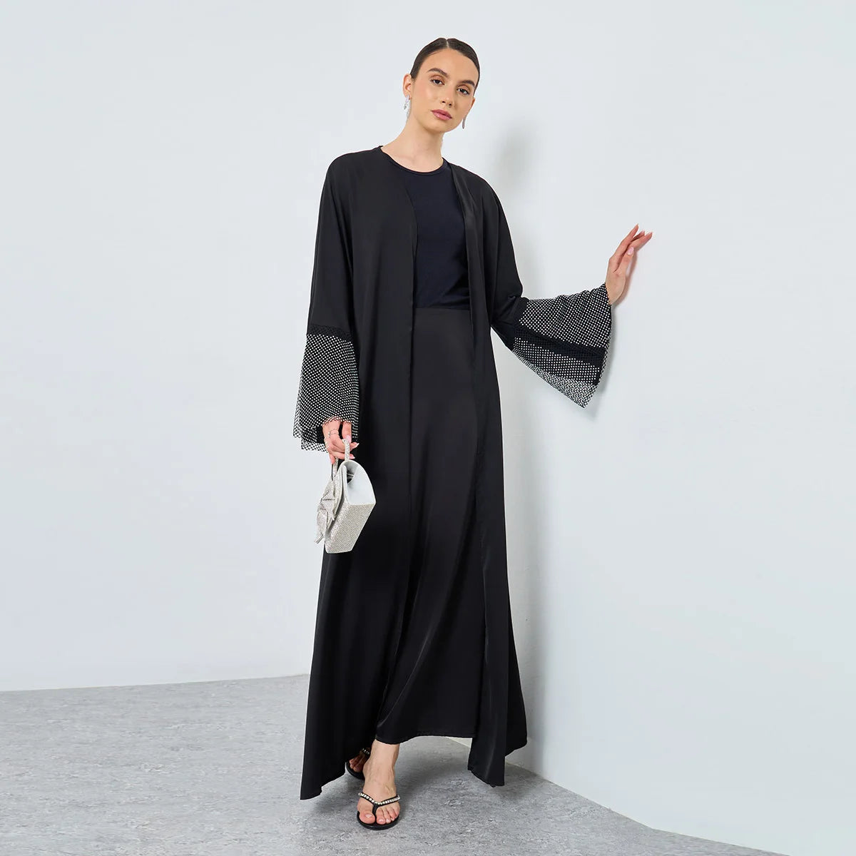 Rhinestone Abaya with Full Sleeves