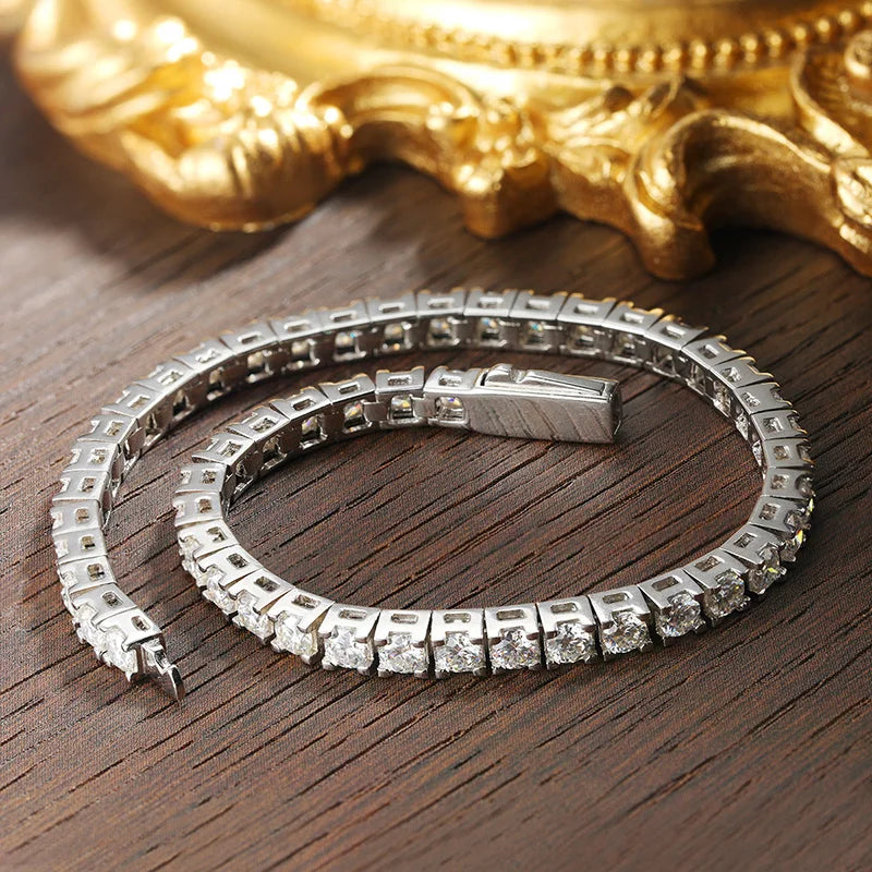 KNOBSPIN D VVS1 Moissanite Tennis Bracelet Original s925 Sterling Silver Plated 18k White Gold with GRA Bracelets for Women Man