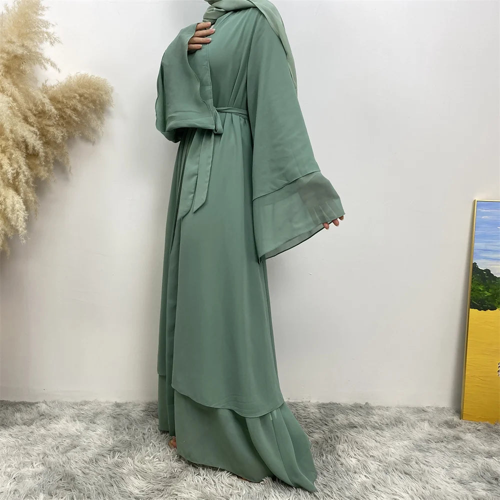 Chiffon Abaya Kimono with Belt - Dubai Style