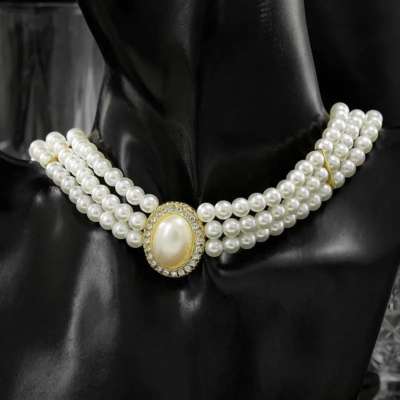 Vintage Multi-layer Imitation Pearl Short Choker Necklace For Women Elegant Handmade Beads Clavicle Chain Wedding Jewelry