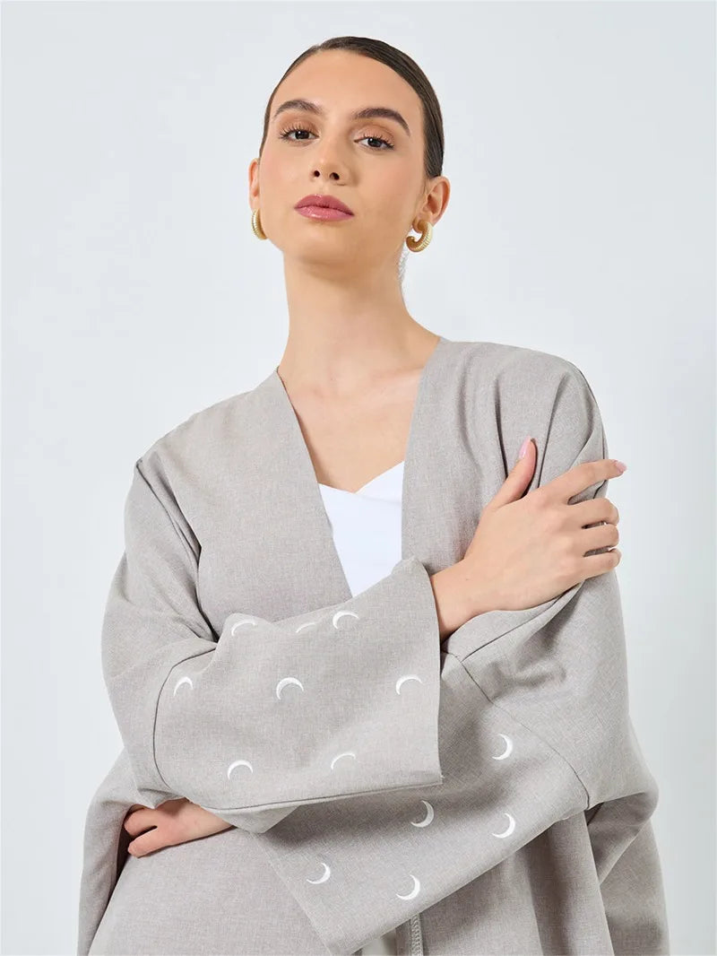 Moon Embroidered Abaya - Loose Long Sleeve Kaftan