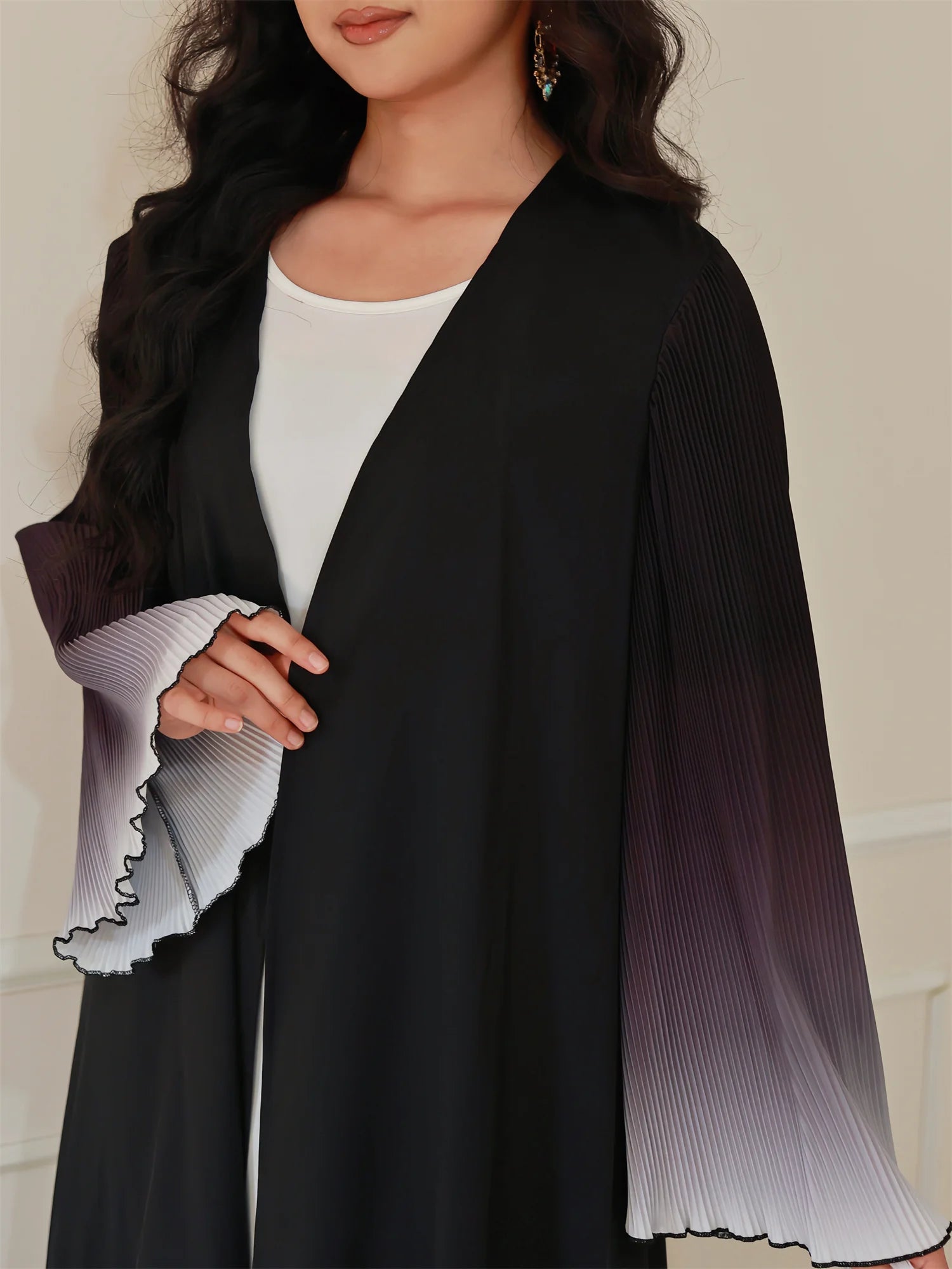 Elegant Sea Waves Open Abaya with Flare Sleeves
