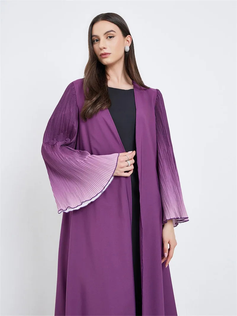 Pleated Flare Sleeve Abaya - Open Front