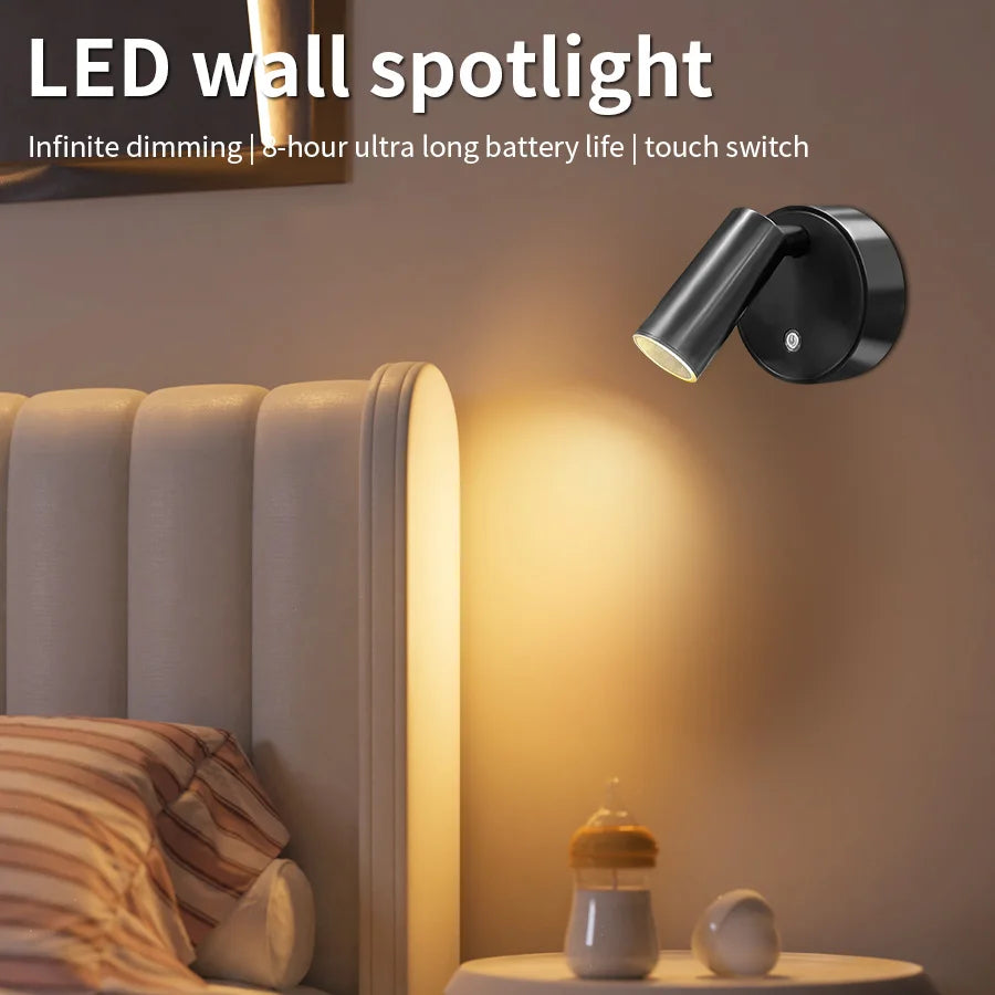 Magnetic Base USB Rechargeable LED Cordless Wall Light Touch Switch Black White Gold Silvery Dimmable Bedside Lamp For Reading