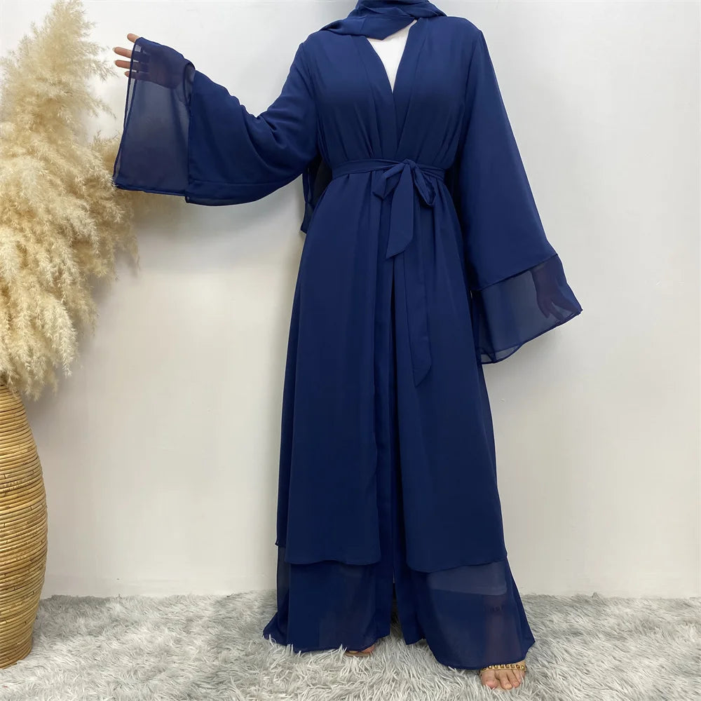 Chiffon Abaya Kimono with Belt - Dubai Style