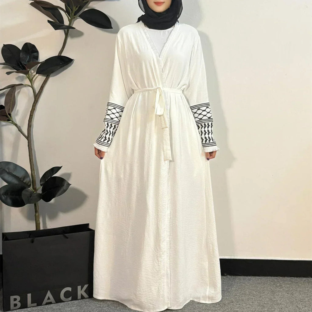 Palestinian Keffiyeh Embroidered Abaya - Long Sleeve Open Front