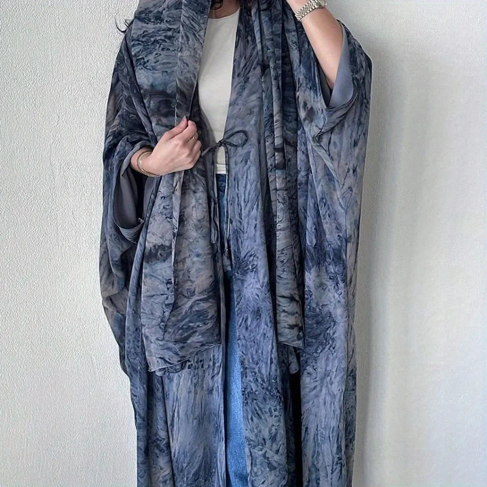 Open Abaya with Beautiful Sky Blue Tie Dye