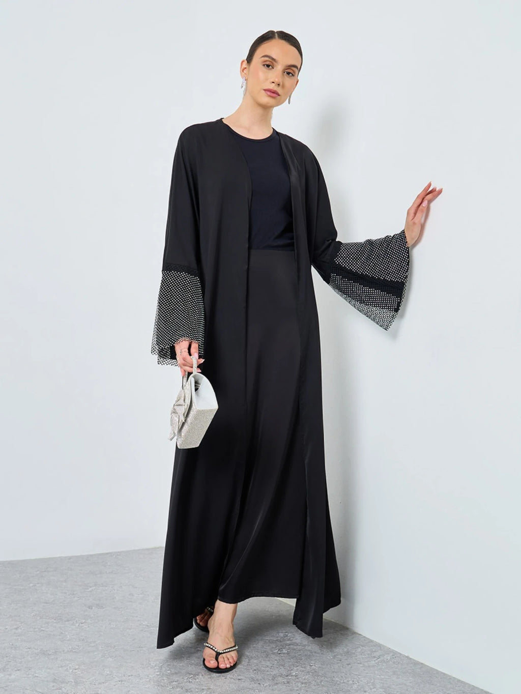 Rhinestone Abaya with Full Sleeves