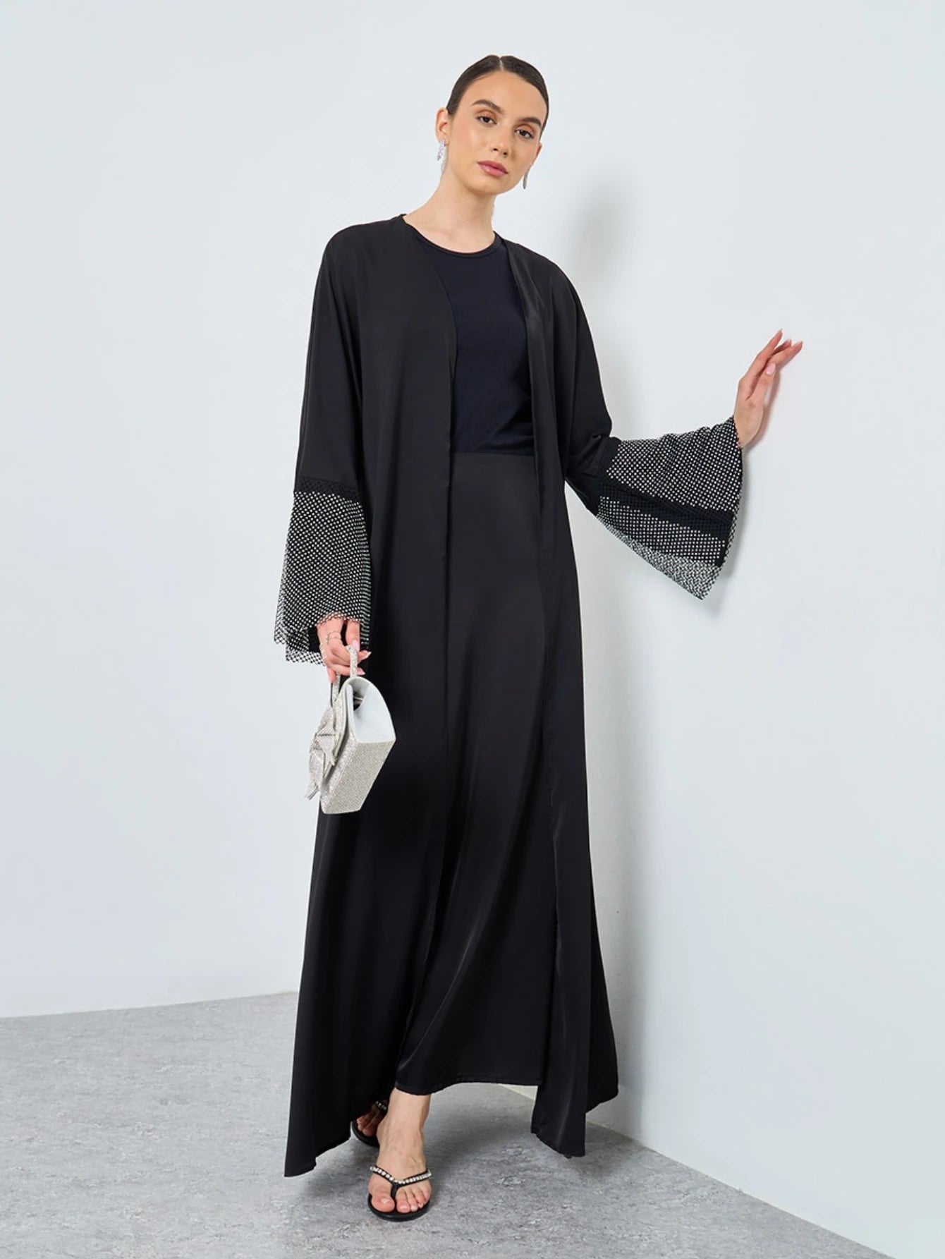 Rhinestone Abaya with Full Sleeves