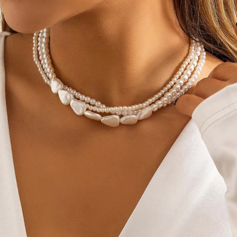 Vintage White Imitation Pearl Chokers Necklace for Woman Elegant Multilayer Bead Neck Chain Necklace Wedding Jewelry Party Gift