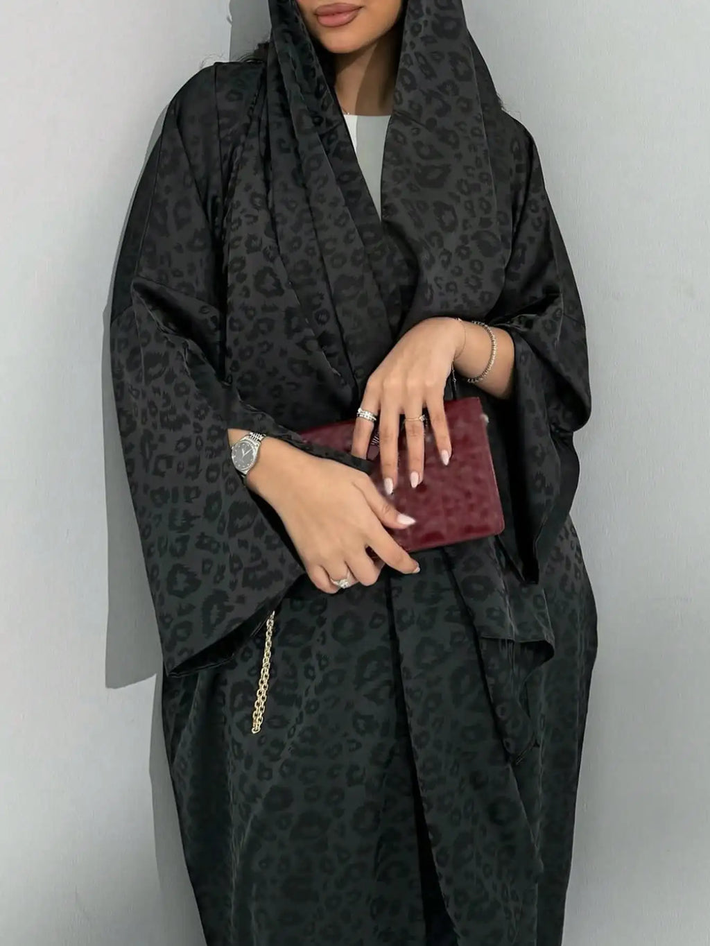 Printed Kaftan Abaya with Hijab - Full Sleeves