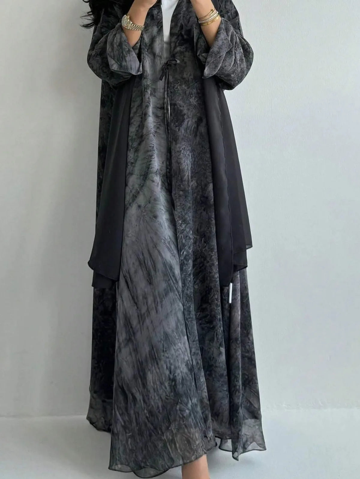 Open Front Abaya with Amazing Tie Dye Design and Hijab