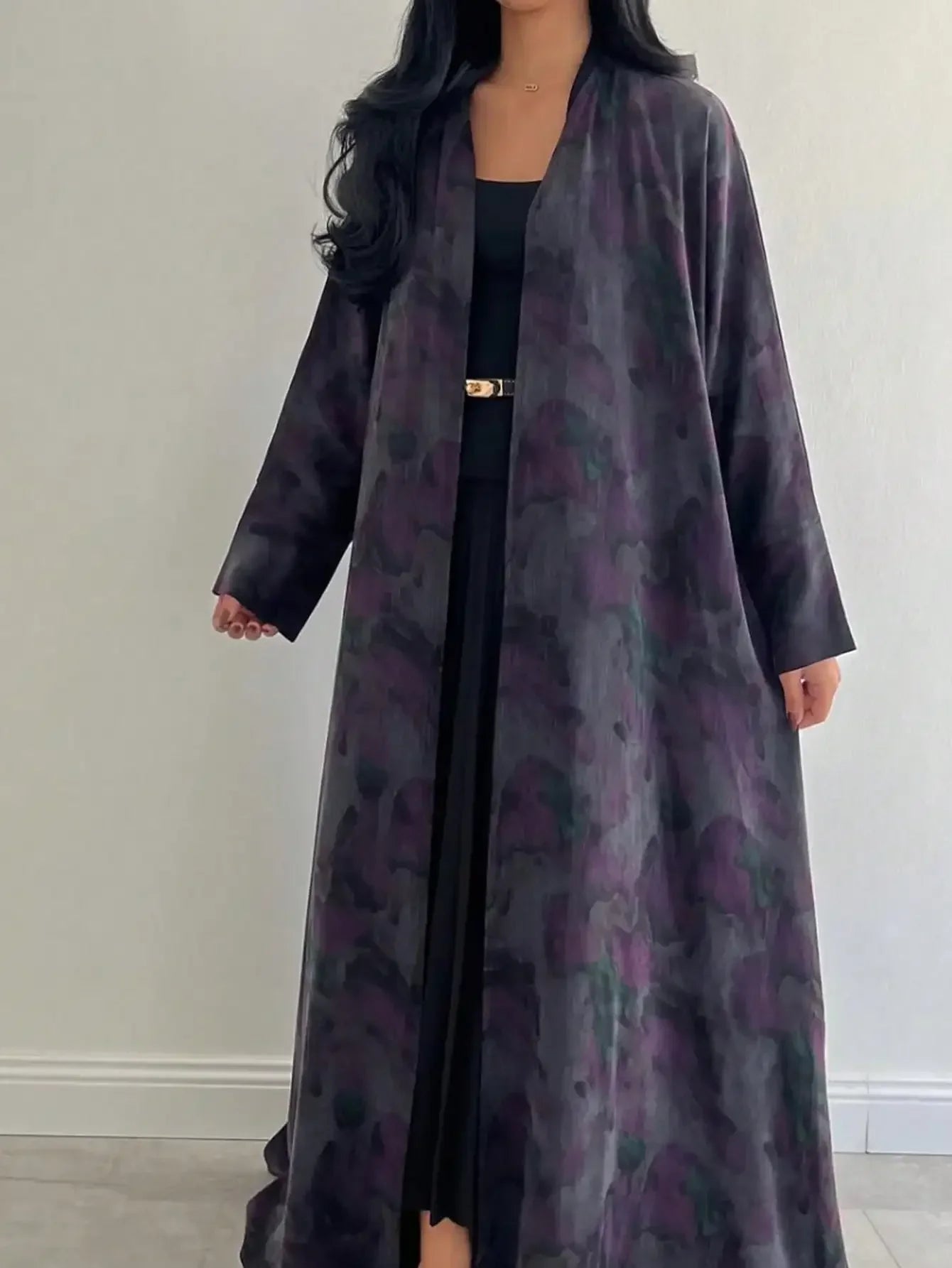 Floral Printed Open Front Abaya - Full Sleeve Kaftan