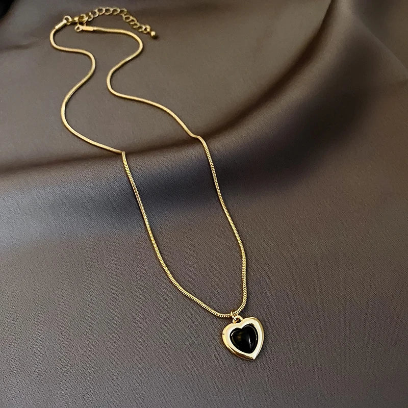 2024 Mothers Day Red Heart Pendant Stainless Steel Gold Color Chain Necklace for Women Non Fading Jewelry Sweet Accessories Gift
