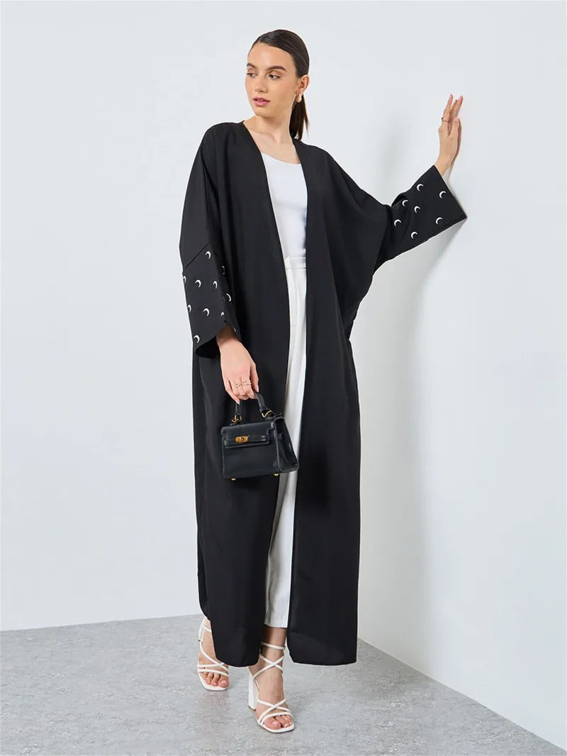 Moon Embroidered Abaya - Loose Long Sleeve Kaftan