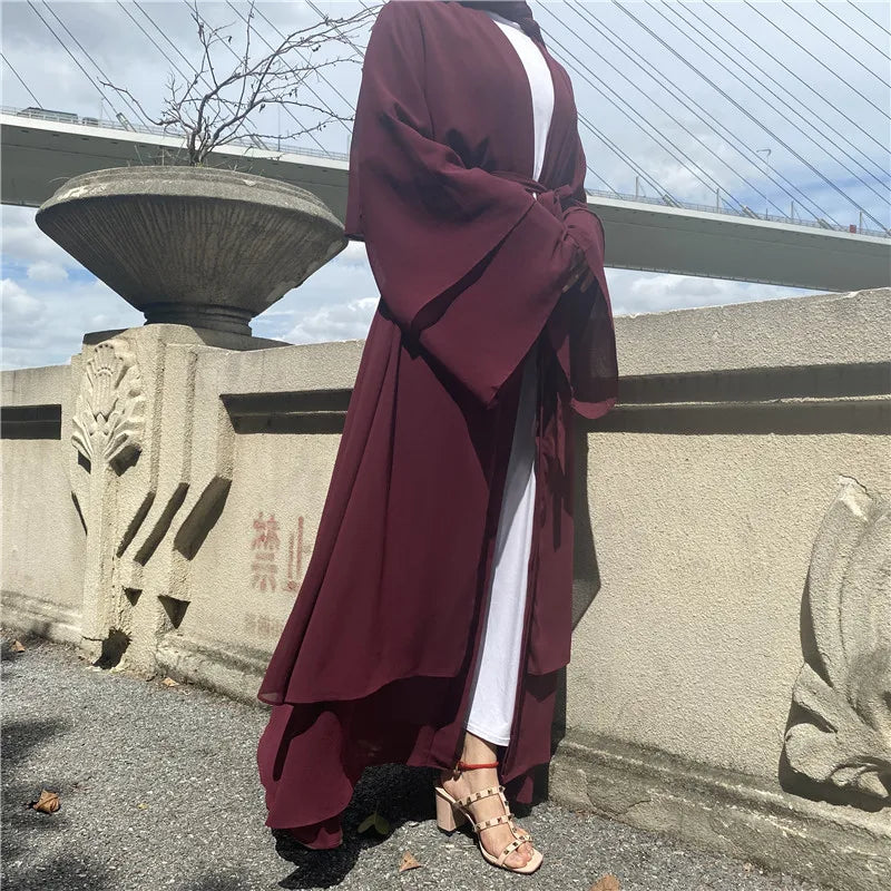 Chiffon Abaya Kimono with Belt - Dubai Style