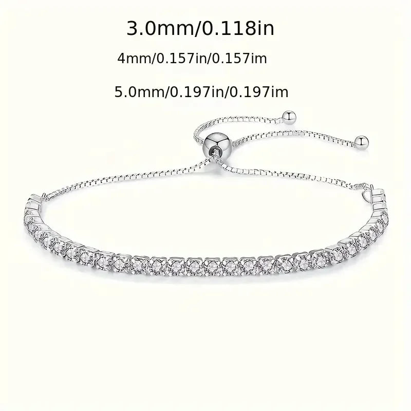 Elegant Unisex Tennis Bracelet, 925 Silver with 18K White Gold Plating, Fashionable Moissanite Studded, Adjustable Chain