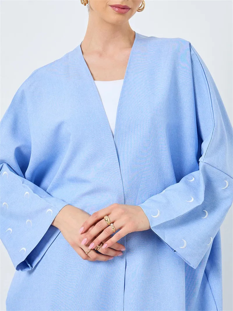 Moon Embroidered Abaya - Loose Long Sleeve Kaftan