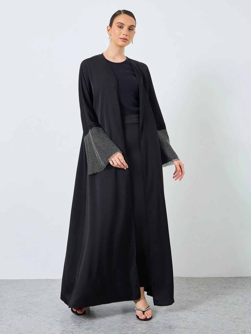 Rhinestone Abaya with Full Sleeves