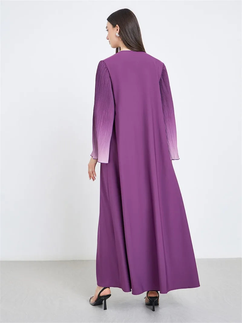 Pleated Flare Sleeve Abaya - Open Front