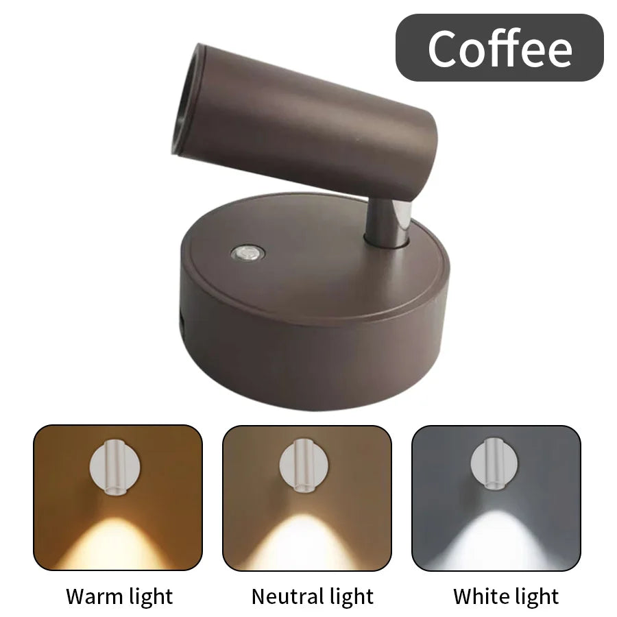 Magnetic Base USB Rechargeable LED Cordless Wall Light Touch Switch Black White Gold Silvery Dimmable Bedside Lamp For Reading