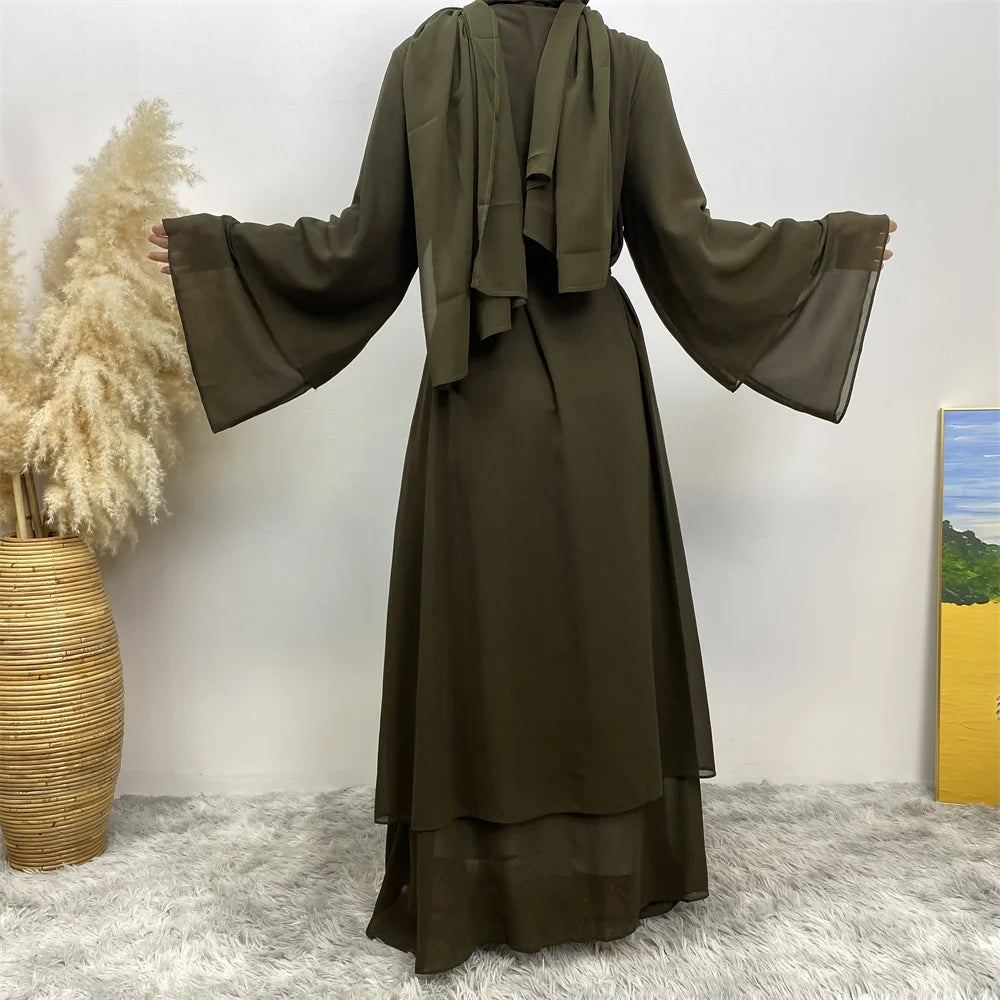 Chiffon Abaya Kimono with Belt - Dubai Style