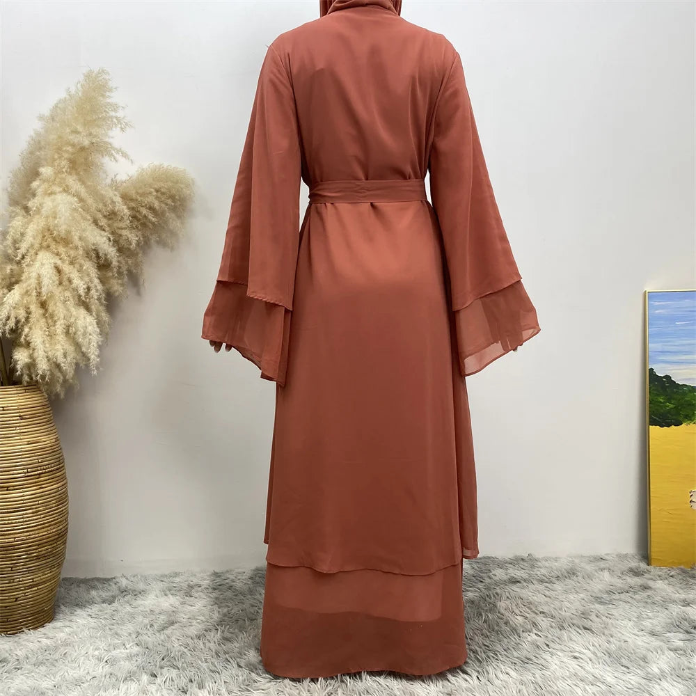 Chiffon Abaya Kimono with Belt - Dubai Style