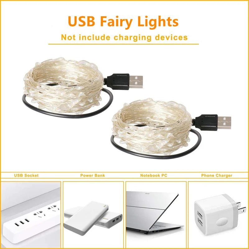 USB Led Fairy Lights Copper Wire String LED
