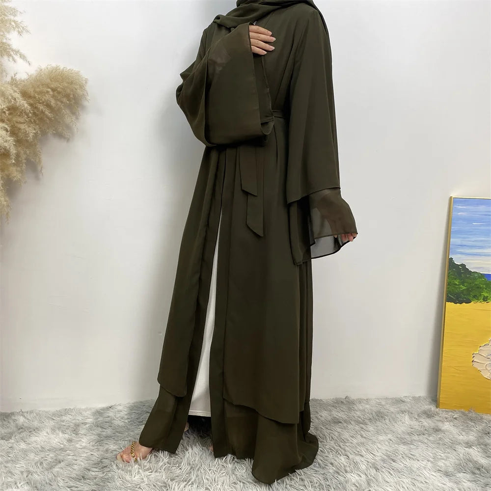 Chiffon Abaya Kimono with Belt - Dubai Style