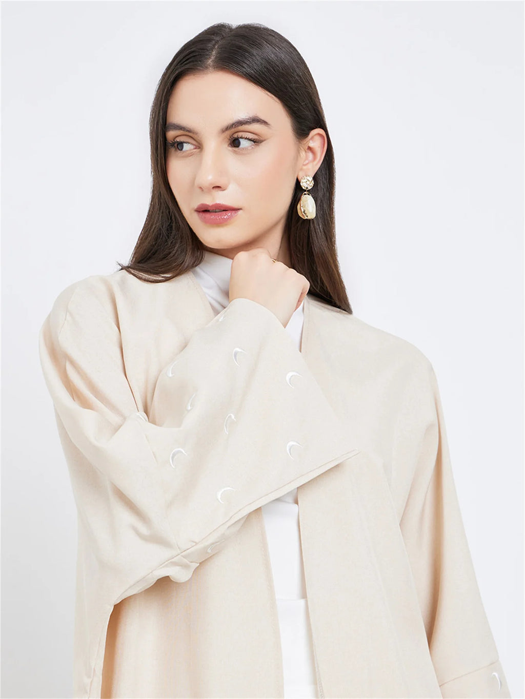 Moon Embroidered Abaya - Loose Long Sleeve Kaftan