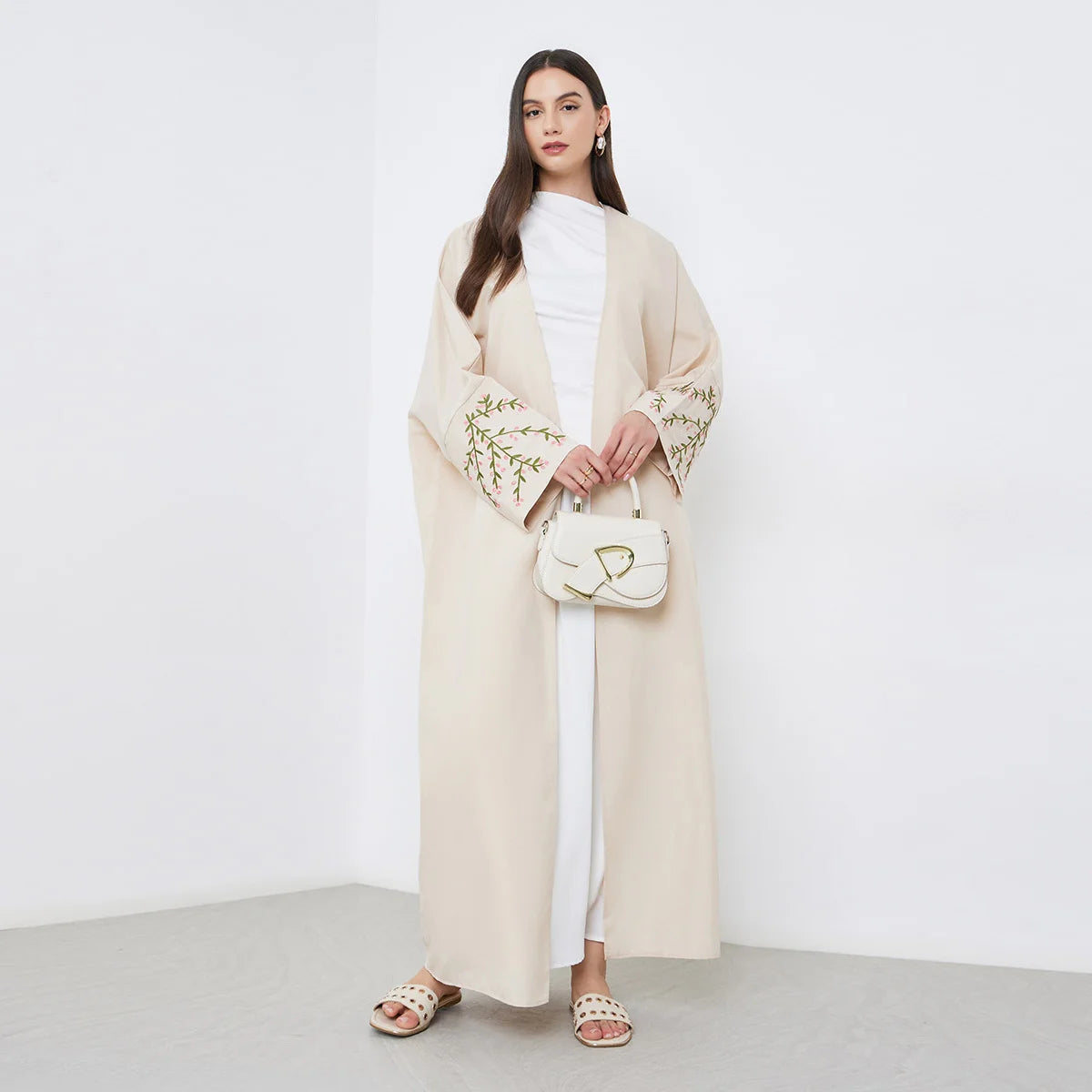 Embroidered Open Front Abaya - Full Sleeve