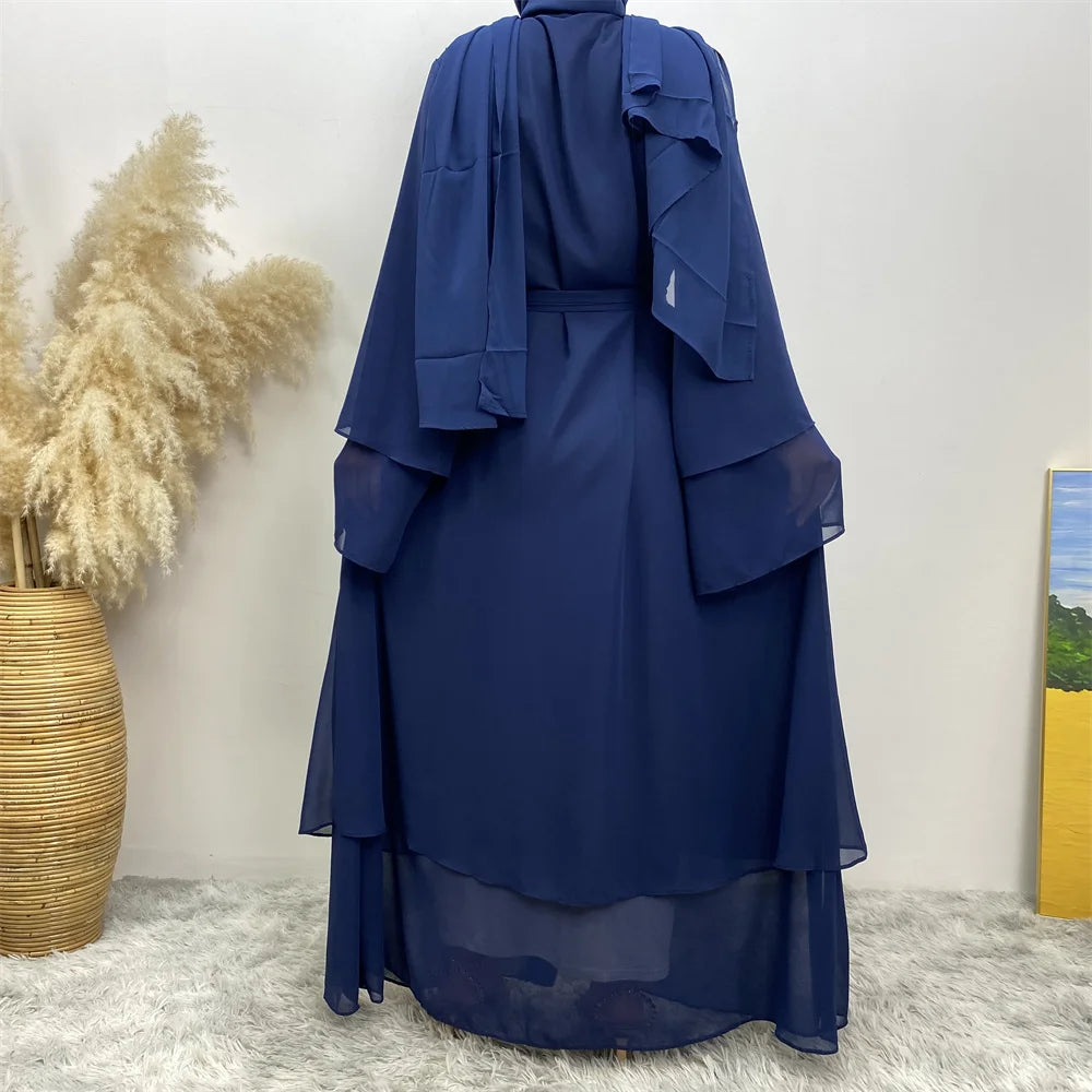 Chiffon Abaya Kimono with Belt - Dubai Style