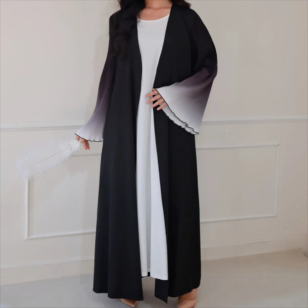 Elegant Sea Waves Open Abaya with Flare Sleeves