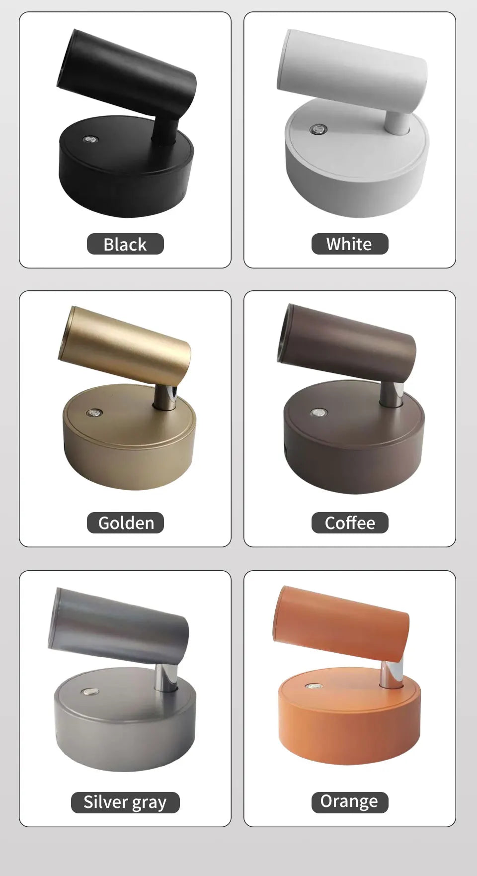 Magnetic Base USB Rechargeable LED Cordless Wall Light Touch Switch Black White Gold Silvery Dimmable Bedside Lamp For Reading