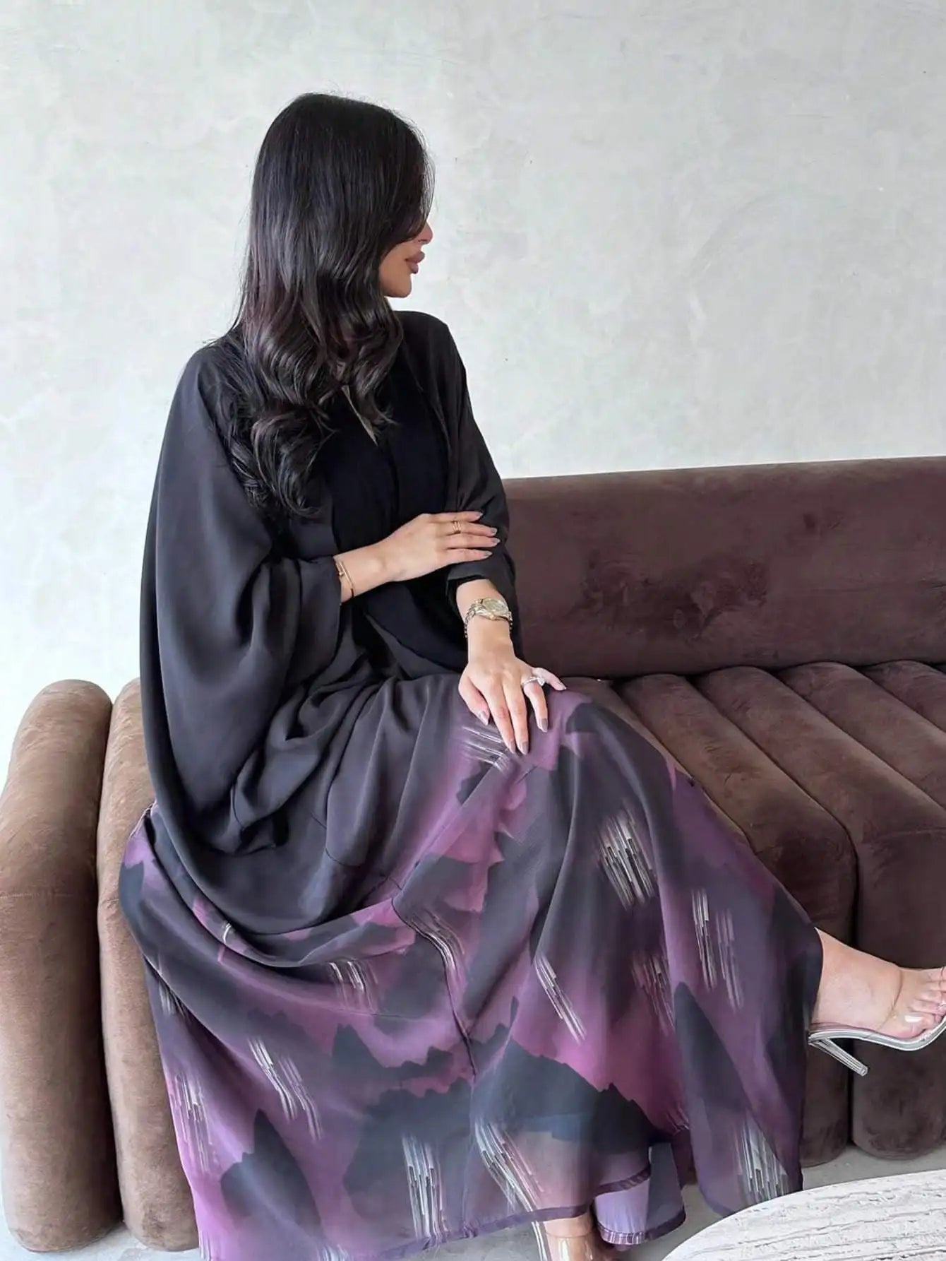 Full Sleeve Tie Dye Abaya - Elegant Open Front Jilbab