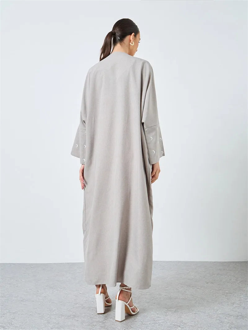 Moon Embroidered Abaya - Loose Long Sleeve Kaftan