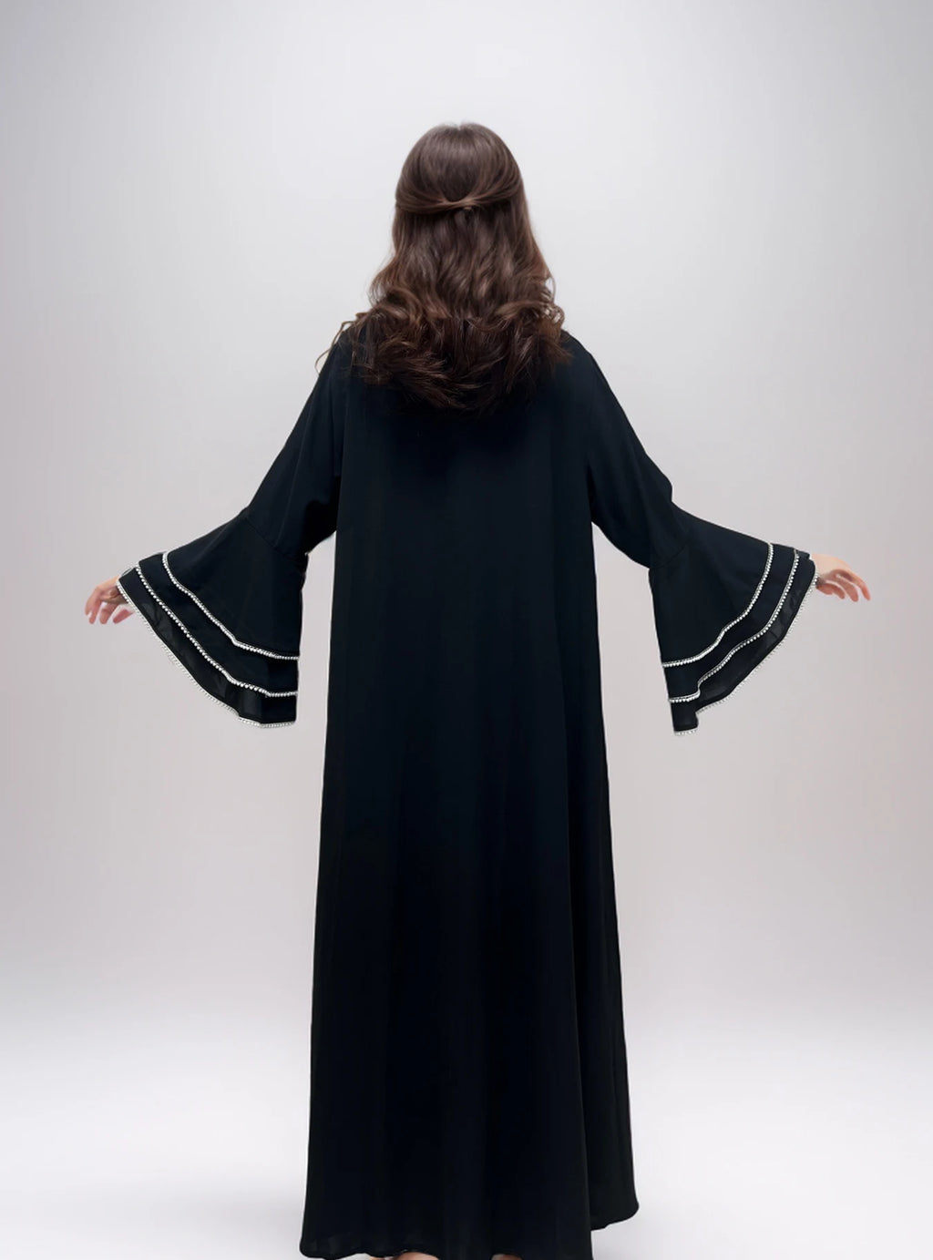 Pearl flared long sleeves full placket Muslim kaftan abaya