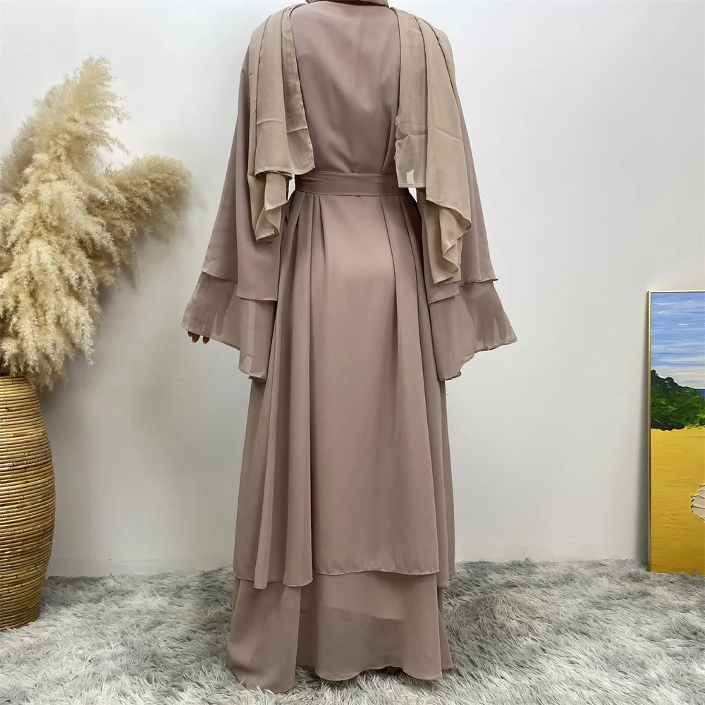 Chiffon Abaya Kimono with Belt - Dubai Style
