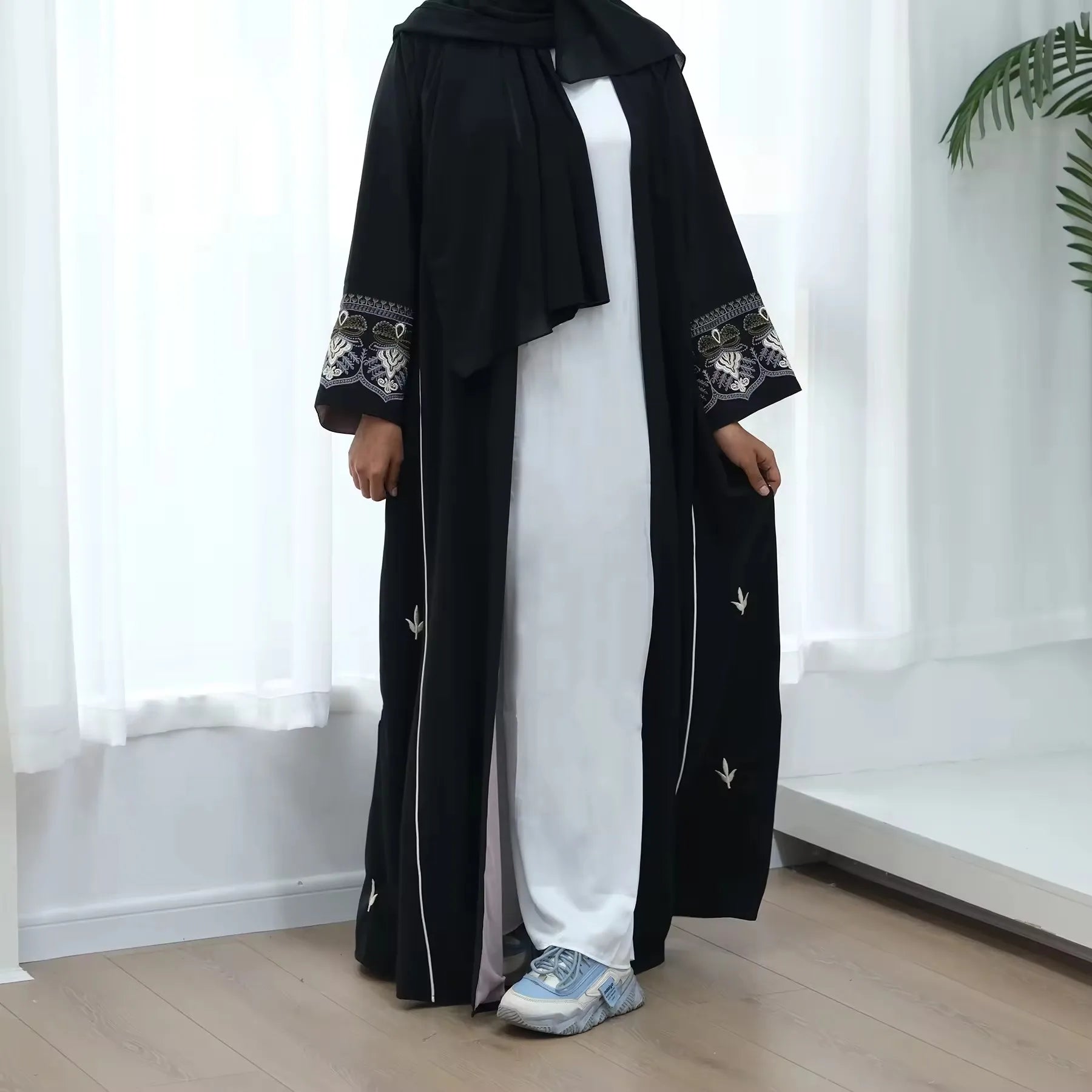Embroidered Kimono Abaya - Oversized Muslim Robe